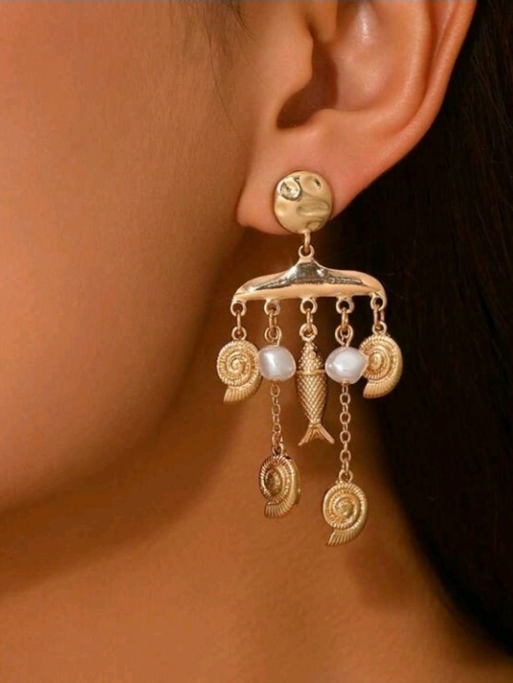 NEW! 14K Gold Plated Sealife & Pearl Dangle Earrings - Women Jewelry